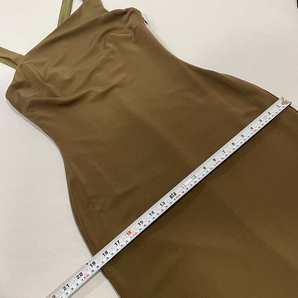 ~ Lauren Ralph Lauren 8 Cocktail Dress LRL Lined Midi Stretch Olive Asymmetrical - Picture 9 of 16